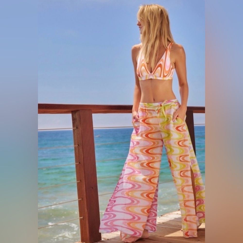 Becca by Rebecca Virtue Whirlpool Woven Cover-Up Palazzo Pants Sz M